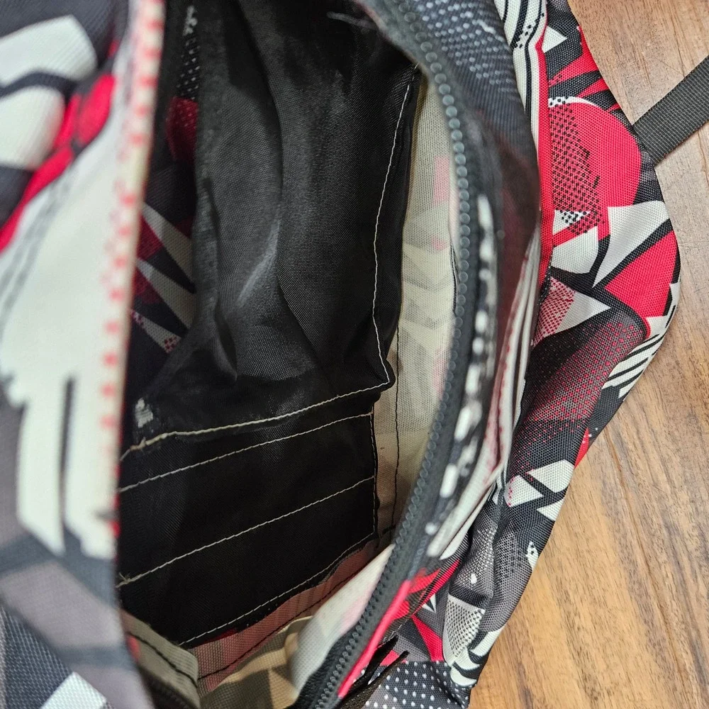 JanSport SuperBreak Backpack Red Black White Geometric Abstract Print Bag